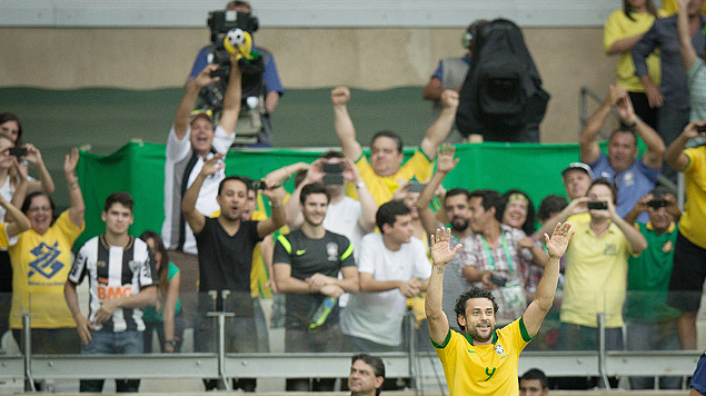 Fred comemora gol no estdio do Mineiro, em Belo Horizonte, na Copa das Confederaes