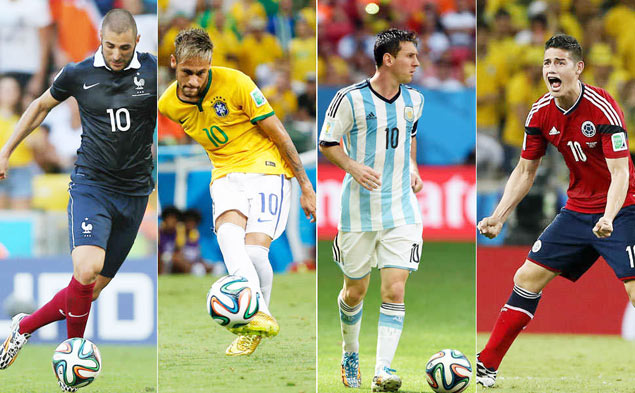Benzema, Neymar, Messi e James Rodrguez (da esquerda para a direita)