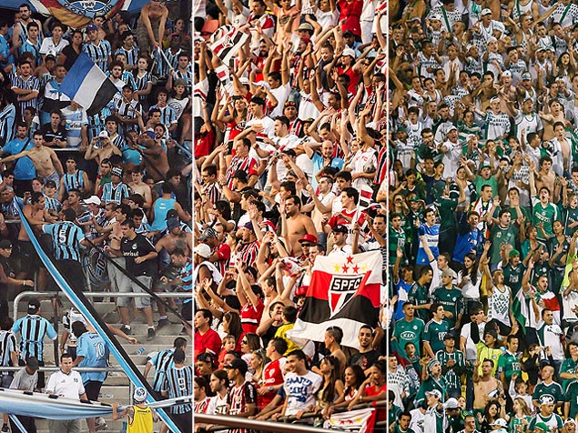 Torcedores de Grêmio, São Paulo e Palmeiras, que estão na frente do ranking dos bocas-sujas