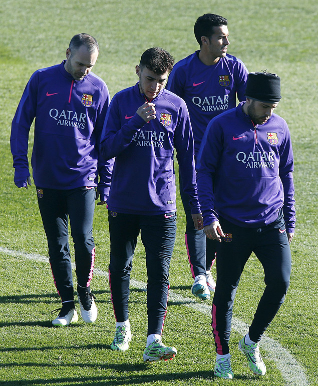 Andrs Iniesta (esq.), Munir, Pedro Rodrguez e Alba (dir.)