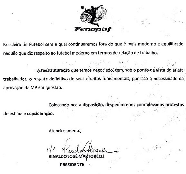 Ofcio enviado pela Fenapaf  Casa Civil nesta segunda-feira (19)