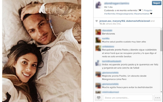 Namorada do atacante corintiano Paolo Guerrero, Alondra Garca-Mir, publica foto com o jogador, que est internado com dengue