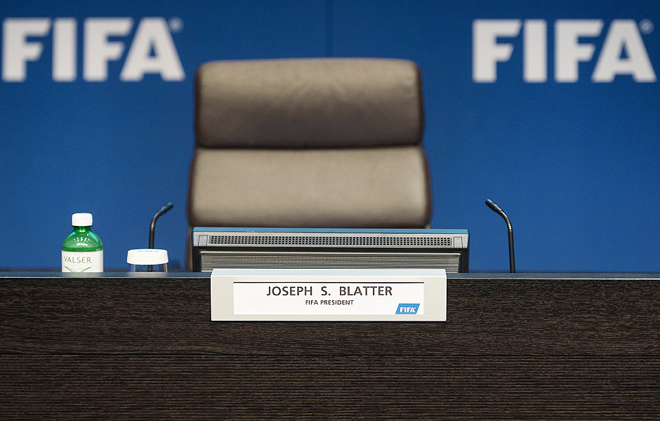 Cadeira de Joseph Blatter antes do anncio oficial em Zurique, na Sua
