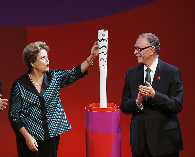A presidente Dilma Rousseff durante a apresentao da Tocha Olmpica dos Jogos do Rio