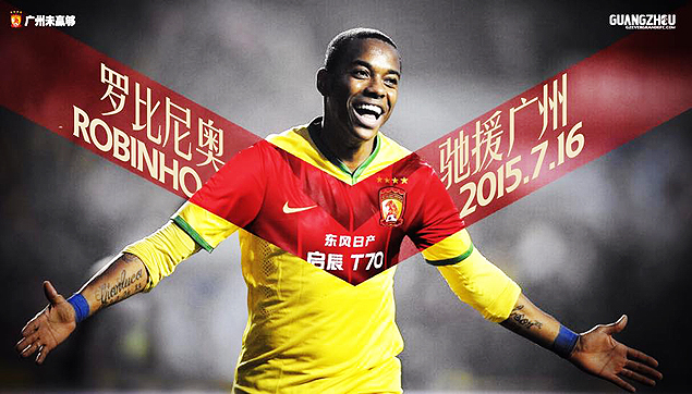 Guangzhou Evergrande, da China, anuncia a contratação de Robinho, em junho de 2015