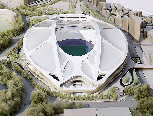 Foto do projeto do Estdio Nacional, que seria a pea central dos Jogos Olmpicos de Tquio em 2020
