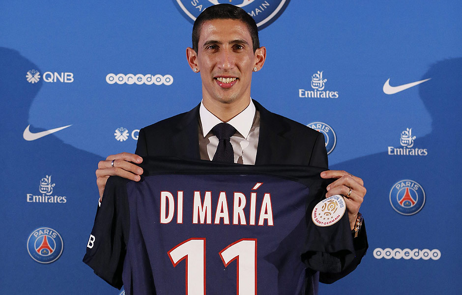 O meia-atacante Di María é apresentado como novo reforço do Paris Saint-Germain