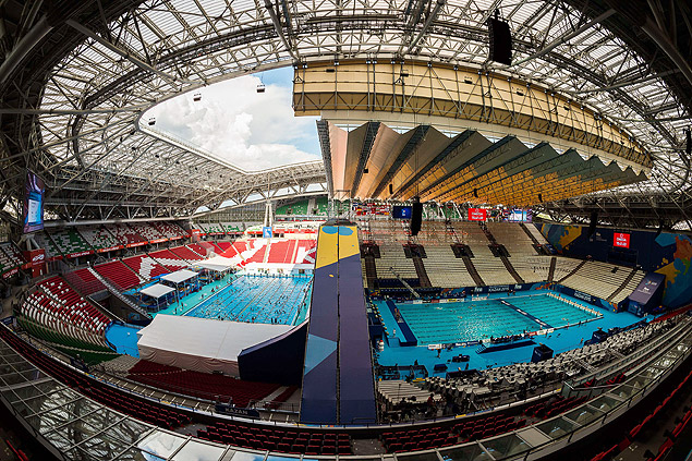 Vista da estrutura aqutica do Mundial na Arena de Kazan, na Rssia