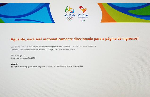 Site da venda de ingressos da Rio-2016