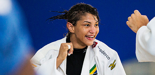 A judoca brasileira Sarah Menezes durante treino preparatrio para a Rio-2016