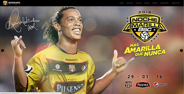 Site do Barcelona de Guayaquil (EQU) faz divulgao da partida que ter Ronaldinho Gacho
