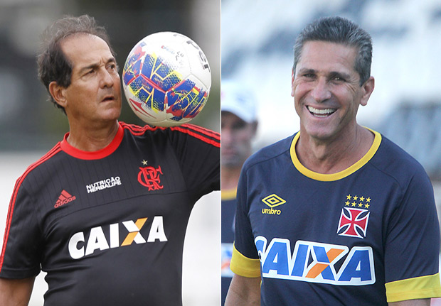O treinador Muricy Ramalho (esq.), do Flamengo, e Jorginho, tcnico do Vasco 