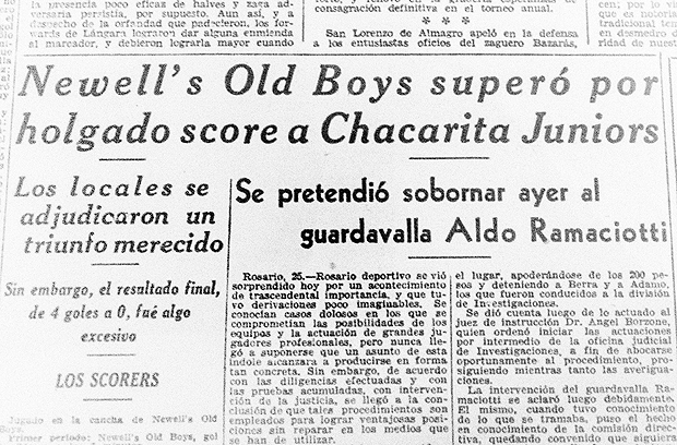 "Ontem planejaram subornar o goleiro Aldo Ramaciotti" - Jornal La Nacion (26 de agosto de 1940). 
