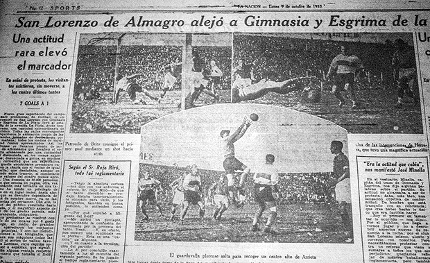 "7 gols a 1" - Jornal La Nacion (9 de outubro de 1933).