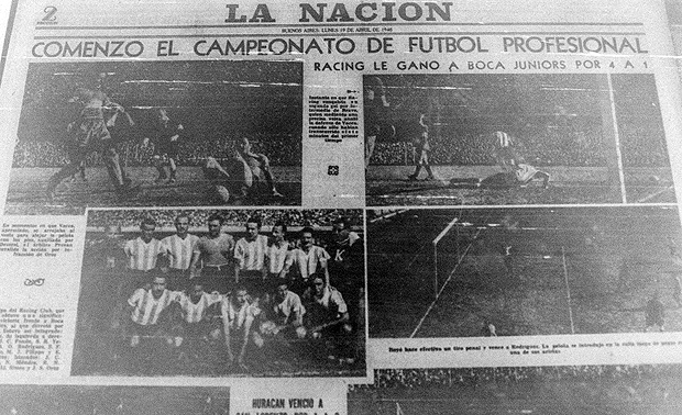Incio do primeiro campeonato apenas com rbitros gringos - jornal La Nacion (19 de abril de 1948).