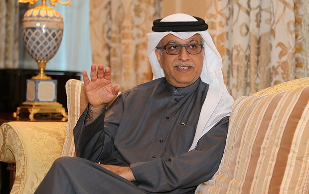 (FILES) This file photo taken on January 31, 2016 shows the head of the Asian Football Confederation (AFC) and FIFA presidential candidate, Bahraini Sheikh Salman Bin Ebrahim Al-Khalifa answering AFP journalists' questions during an interview on January 31, 2016 in the Qatari capital Doha. Sheikh Salman bin Ebrahim Al-Khalifa is a blue-blooded contender in the FIFA leadership race who emerged from nowhere to become a frontrunner to lead world football. / AFP / Karim JAAFAR