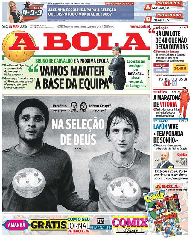 Capa do jornal portugus 'A Bola
