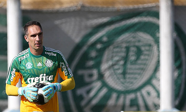 Fernando Prass durante jogo do Palmeiras contra o gua Santa