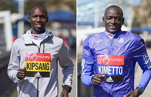 Wilson Kipsang (esq.) e Dennis Kimetto se preparam para a maratona de Londres