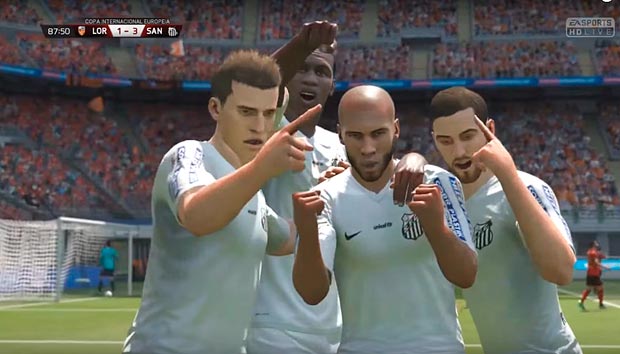 Jogadores do Santos no jogo Fifa, da EA Sports