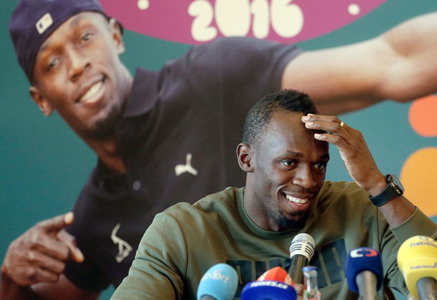 Usain Bolt concede entrevista em Praga, na Repblica Tcheca