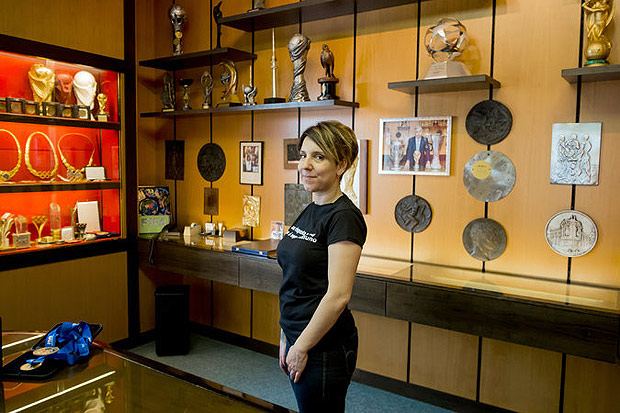 Valentina Losa is the chief executive of G.D.E. Bertoni. The company first began manufacturing the trophy more than four decades ago, when when her father and grandfather were running the business. Credit Colagero Russo for The New York Times 