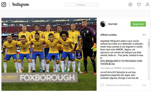 Reproduo do Instagram do atacante Neymar