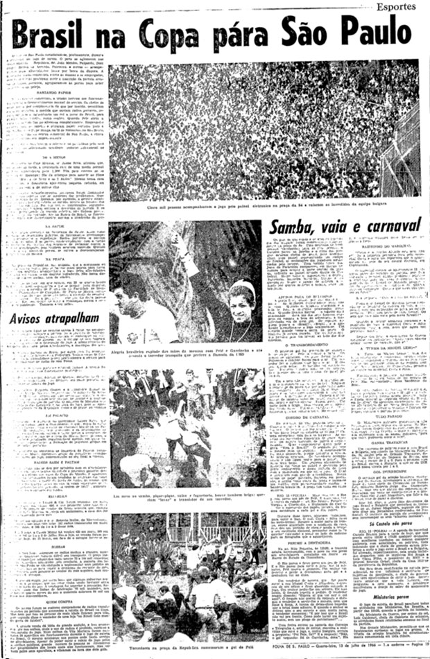 Reportagem do jogo da seleo na Folha em 13 de julho de 1966