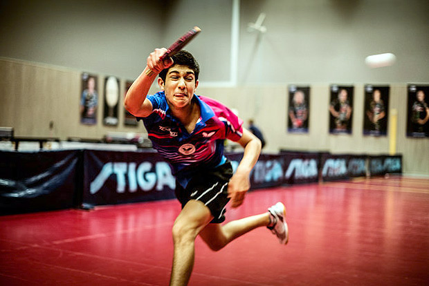 Jha hitting a forehand. The key to successful table tennis is a player's mastery of spin. Credit Carsten Snejbjerg for The New York Times 