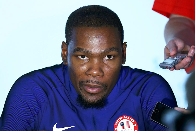 2016 Rio Olympics - Basketball - Main Press Centre - Rio de Janeiro, Brazil - 04/08/2016. Kevin Durant (USA) of the U.S. attends a news conference. REUTERS/Lucy Nicholson ORG XMIT: OLYN44