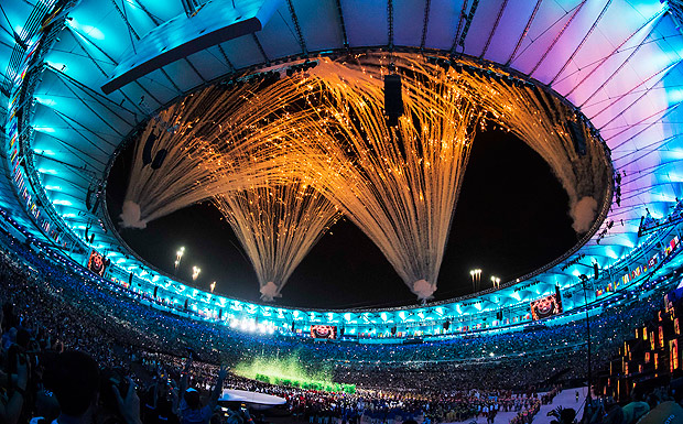Fireworks are set off during the opening ceremony of the Rio 2016 Olympic Games at the Maracana stadium in Rio de Janeiro 