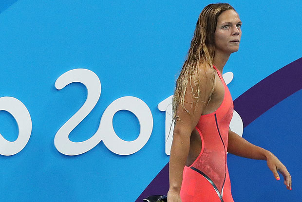 Russia's Yulia Efimova leaves the pool area after competing in a heat of the women's 100-meter breaststroke during the swimming competitions at the 2016 Summer Olympics, Sunday, Aug. 7, 2016, in Rio de Janeiro, Brazil. (AP Photo/Lee Jin-man) ORG XMIT: OSWM144