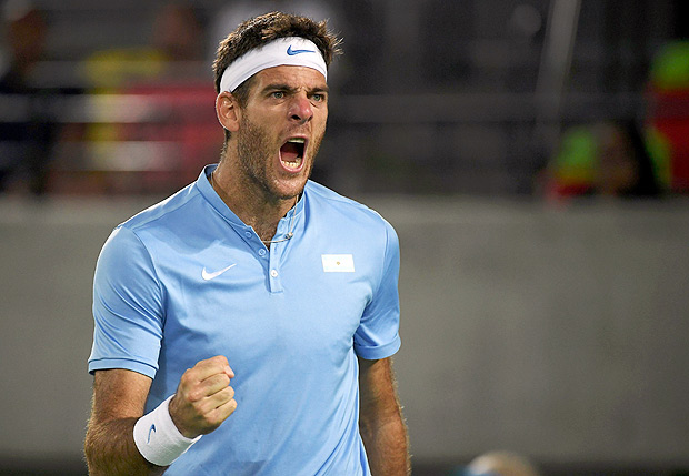 2016 Rio Olympics - Tennis - Final - Men's Singles Gold Medal Match - Olympic Tennis Centre - Rio de Janeiro, Brazil - 14/08/2016. Juan Martin Del Potro (ARG) of Argentina reacts during match against Andy Murray (GBR) of Britain. REUTERS/Toby Melville FOR EDITORIAL USE ONLY. NOT FOR SALE FOR MARKETING OR ADVERTISING CAMPAIGNS. ORG XMIT: OLYN2829