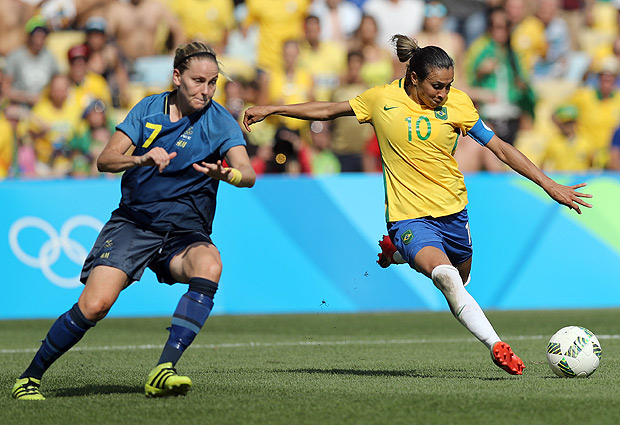 Marta durante jogo da seleo brasileira feminina de futebol na Olimpada do Rio