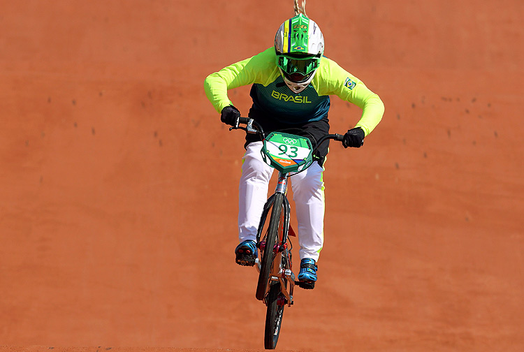 2016 Rio Olympics - Cycling BMX - Preliminary - Women's BMX Seeding Phase Runs - Olympic BMX Centre - Rio de Janeiro, Brazil - 17/08/2016. Priscilla Stevaux Carnaval (BRA) of Brazil competes. REUTERS/Paul Hanna FOR EDITORIAL USE ONLY. NOT FOR SALE FOR MARKETING OR ADVERTISING CAMPAIGNS. ORG XMIT: BSP142