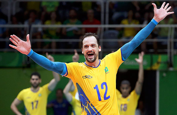 2016 Rio Olympics - Volleyball Men's Quarterfinals - Brazil v Argentina - Maracanazinho - Rio de Janeiro, Brazil - 17/08/2016. Luiz Felipe Fonteles (BRA) of Brazil reacts. REUTERS/Yves Herman FOR EDITORIAL USE ONLY. NOT FOR SALE FOR MARKETING OR ADVERTISING CAMPAIGNS. ORG XMIT: OLYN3937