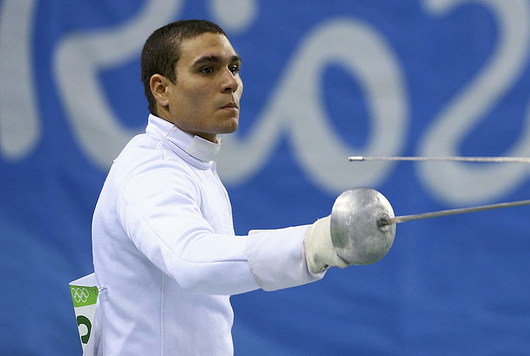 2016 Rio Olympics - Modern Pentathlon - Ranking Round - Men's Fencing Ranking Round - Youth Arena - Rio de Janeiro, Brazil - 18/08/2016. Felipe Nascimento (BRA) of Brazil reacts. REUTERS/Jeremy Lee FOR EDITORIAL USE ONLY. NOT FOR SALE FOR MARKETING OR ADVERTISING CAMPAIGNS. ORG XMIT: OLYN4105