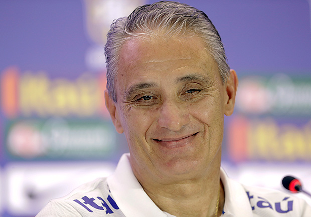 Brazil's coach Tite smiles during a press conference after a training session in Manaus, Brazil, Monday, Sept. 5, 2016. Brazil will face Colombia in a 2018 World Cup qualifying soccer match on Tuesday. (AP Photo/Andre Penner) ORG XMIT: XAP114
