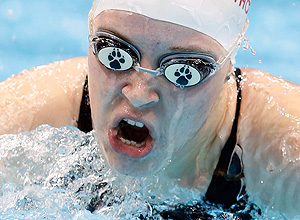 ORG XMIT: SLP102 Canada's Amber Thomas competes during the women's 200m individual medley - SM11 heats in the Aquatics Centre at the London 2012 Paralympic Games September 8, 2012. Thomas was competing against other athletes who were also visually impaired. REUTERS/Suzanne Plunkett (BRITAIN - Tags: SPORT OLYMPICS SWIMMING TPX IMAGES OF THE DAY)