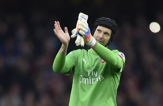 Arsenal's Petr Cech applauds fans after the game