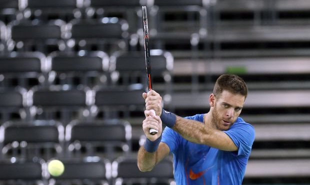 Juan Martin Del Potro from Argentina practices during a training session ahead of the tennis Davis Cup finals between Croatia and Argentina, in Zagreb, Croatia, Wednesday, Nov. 23, 2016. (AP Photo/Darko Bandic) ORG XMIT: XDB102
