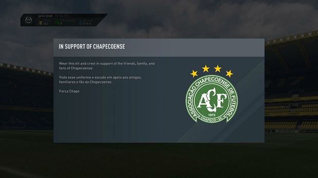 FIFA 17 possibilita o uso do escudo e do uniforme da Chapecoense