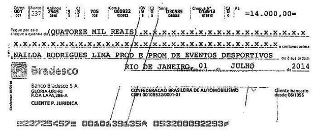 Cópia de cheque de R$ 14 mil obtido pela Folha