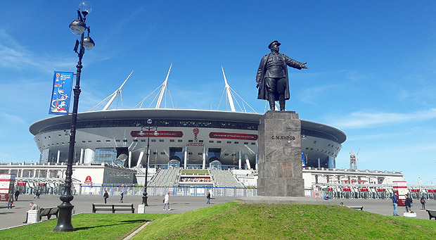 Vista do estdio de So Petersburgo, que receber jogos da Copa das Confederaes