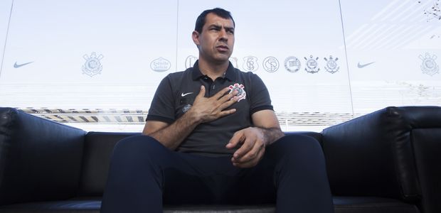 Técnico do Corinthians Fábio Carille durante entrevista no CT do clube