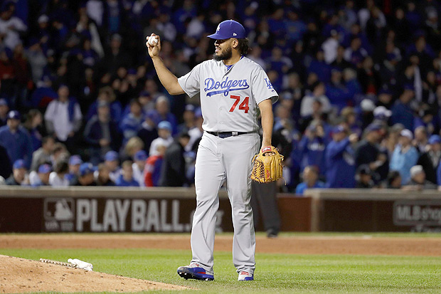 CHICAGO, IL - OCTOBER 19: Kenley Jansen #74 of the Los Angeles Dodgers stands on the field in the ninth inning against the Chicago Cubs during game five of the National League Championship Series at Wrigley Field on October 19, 2017 in Chicago, Illinois. Jamie Squire/Getty Images/AFP == FOR NEWSPAPERS, INTERNET, TELCOS & TELEVISION USE ONLY ==