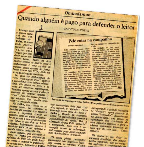 Primeira coluna do ombudsman da Folha em 1989, por Caio Tlio Costa