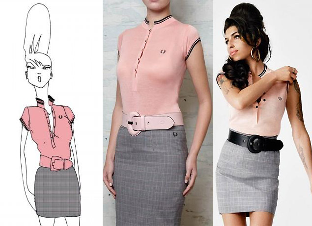 Um dos looks da coleo de roupas que Amy Winehouse desenhou para a grife Fred Perry crdito: Divulgao