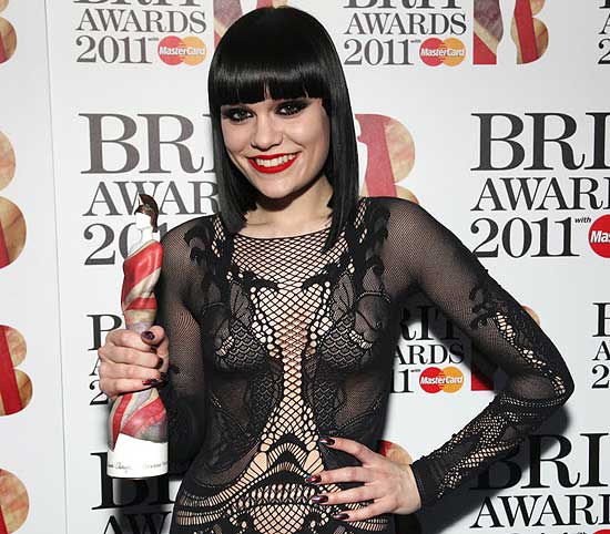 ORG XMIT: MARSJ101 British singer and songwriter Jessie J is seen at the BRIT Awards 2011 Nominations Launch, at The IndigO2 in London Thursday, Feb. 13, 2011. (AP Photo/John Marshall)