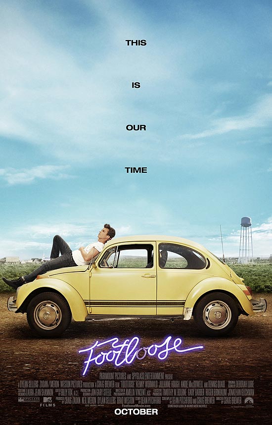 Cartaz do remake do musical "Footloose", nos cinemas em 14 de outubro. O filme tem Dennis Quaid e Andy McDowell